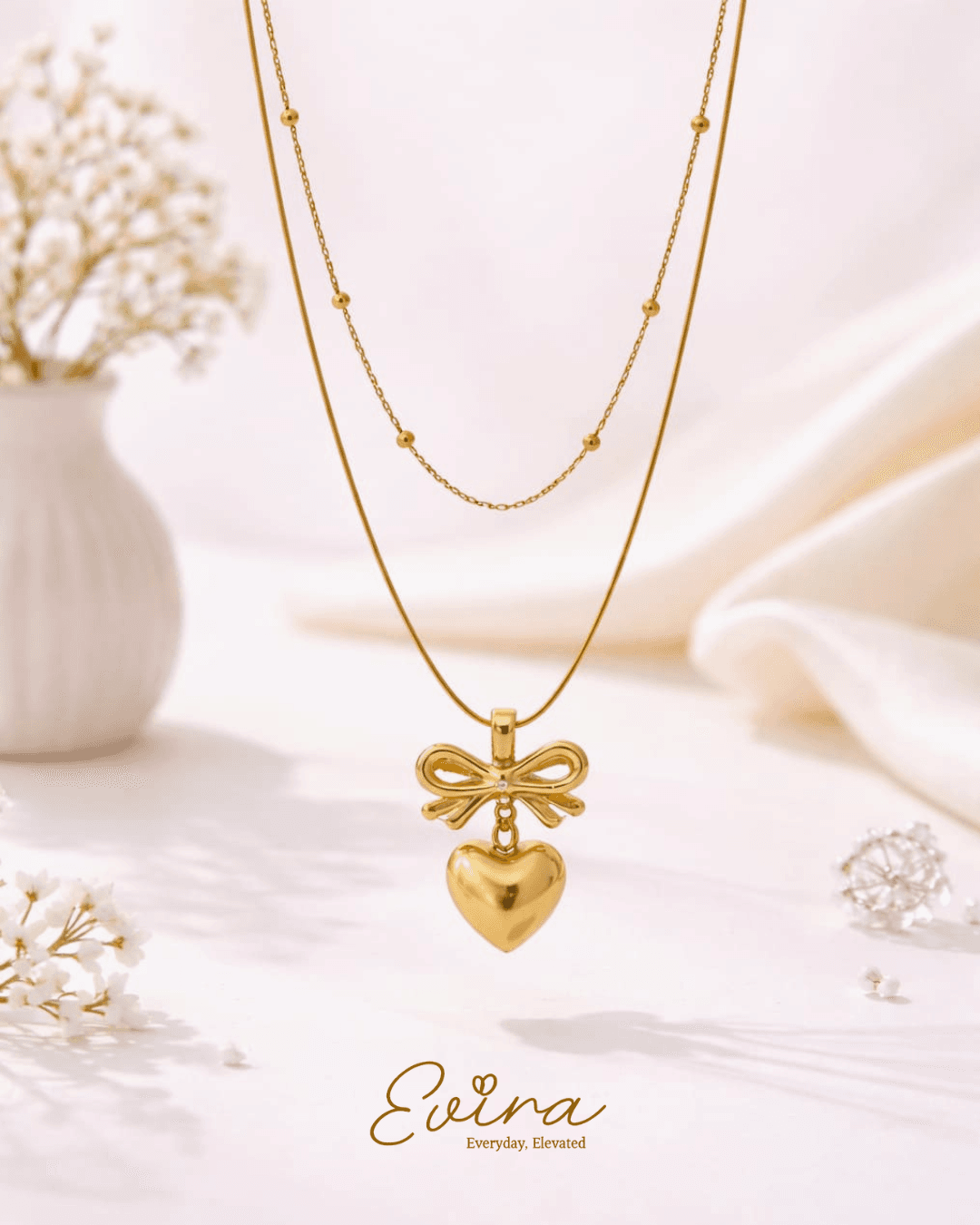 Sweatheart Bow Layered Necklace