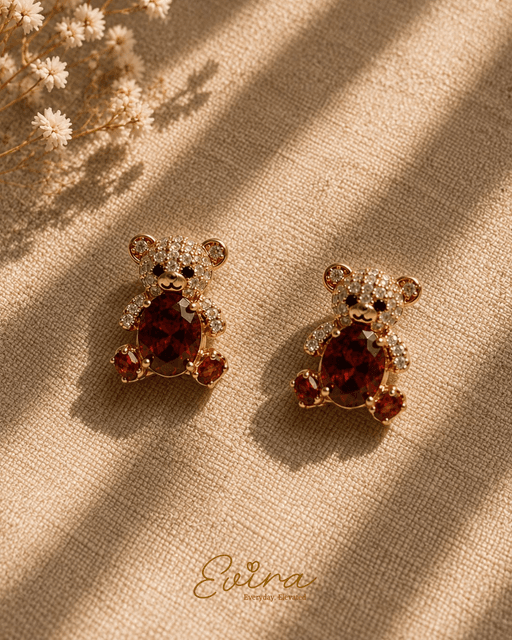 TEDDY LUXE STUDS - RUBY BEAR
